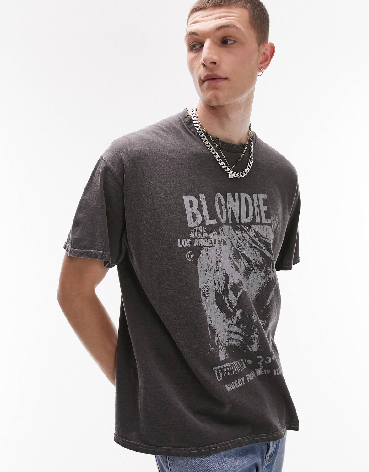 

Черная футболка оверсайз Topman с принтом Blondie