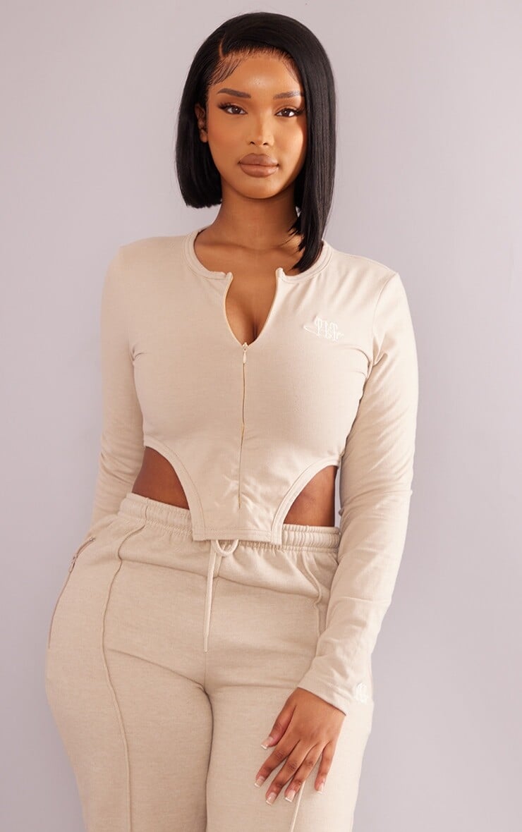 

PrettyLittleThing Shape Stone Хлопковый укороченный топ на молнии
