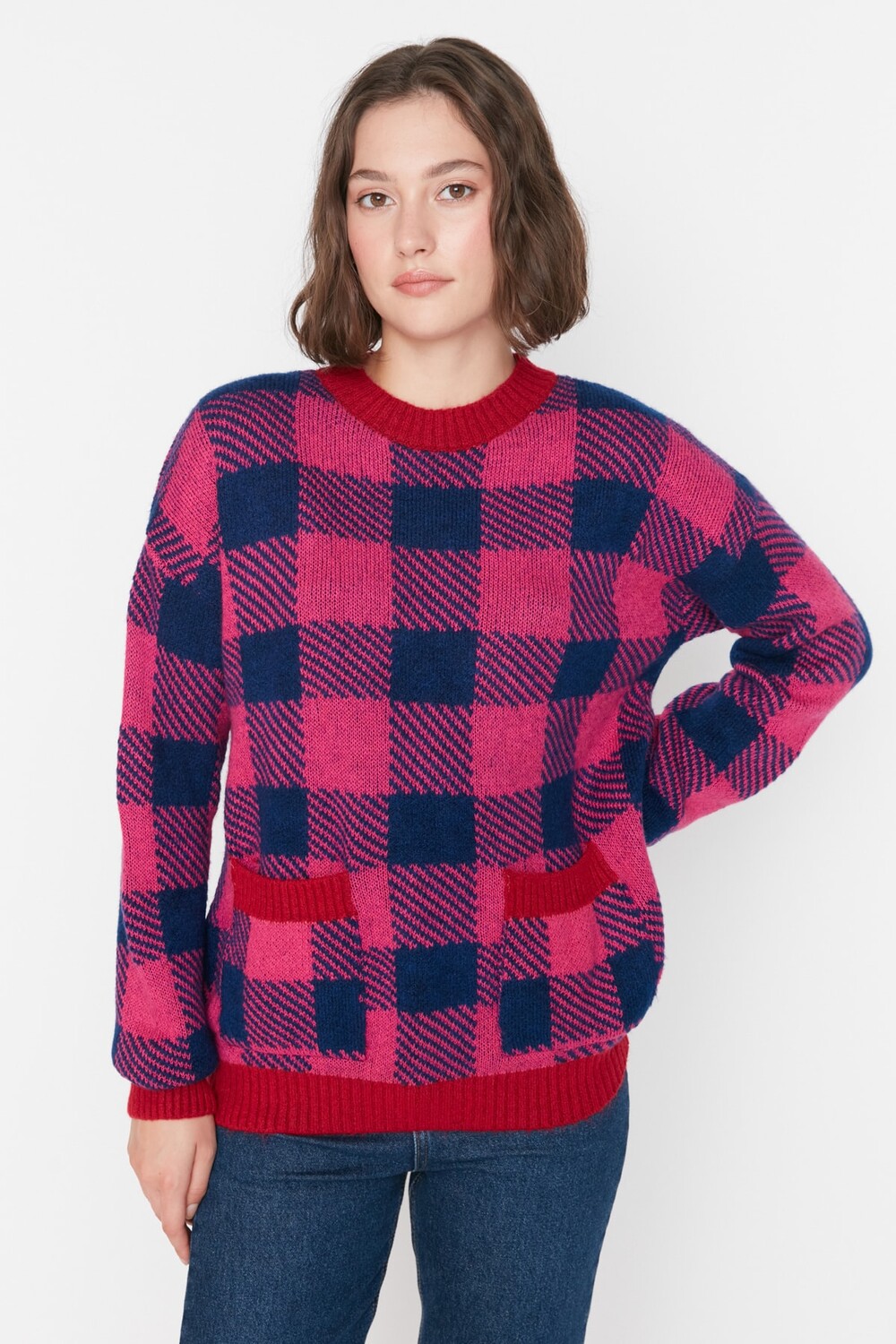 

Свитер Trendyol с узором, темно-синий/розовый