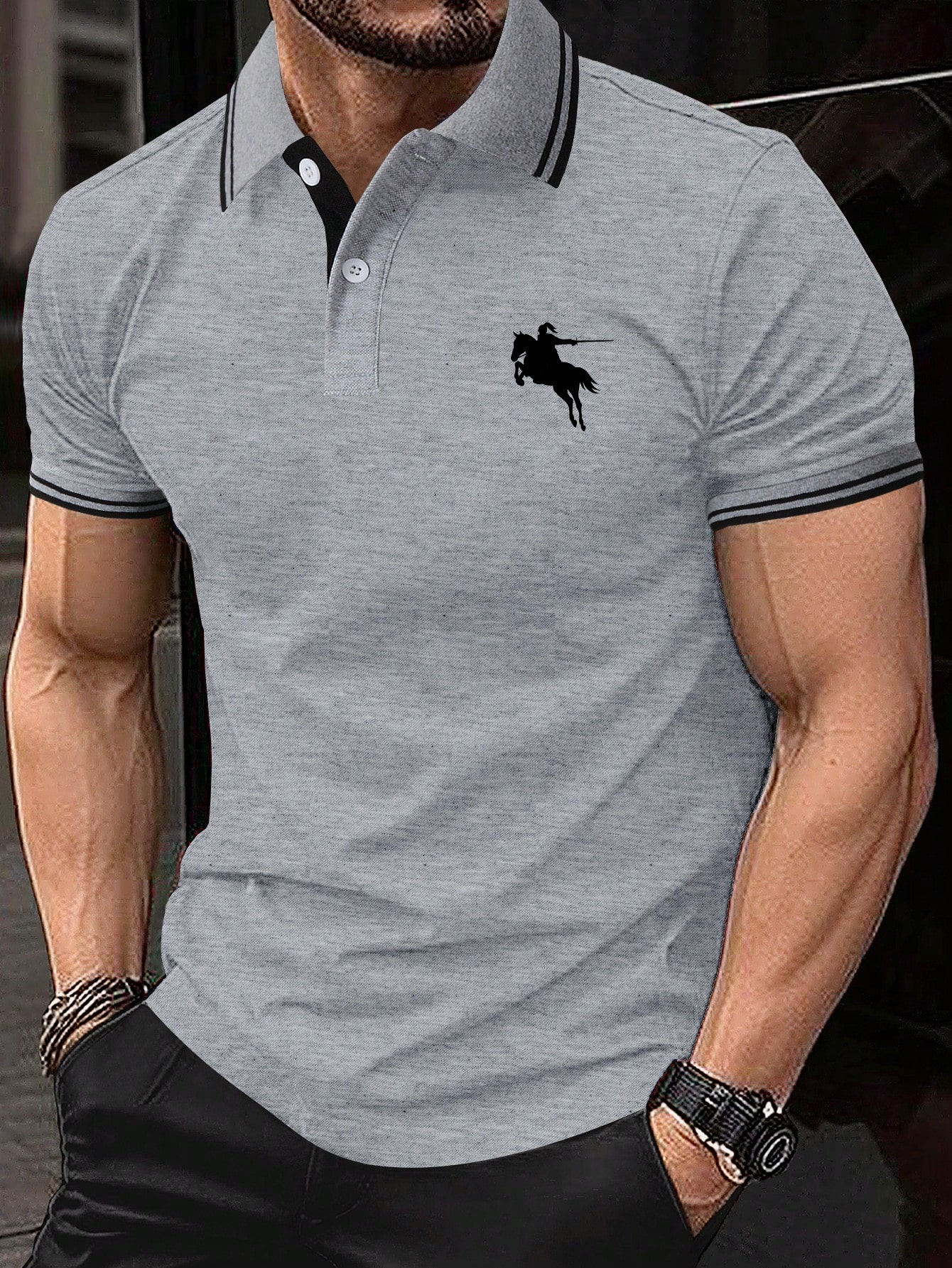 Мужская рубашка-поло с короткими рукавами и контрастной каймой Manfinity, серый