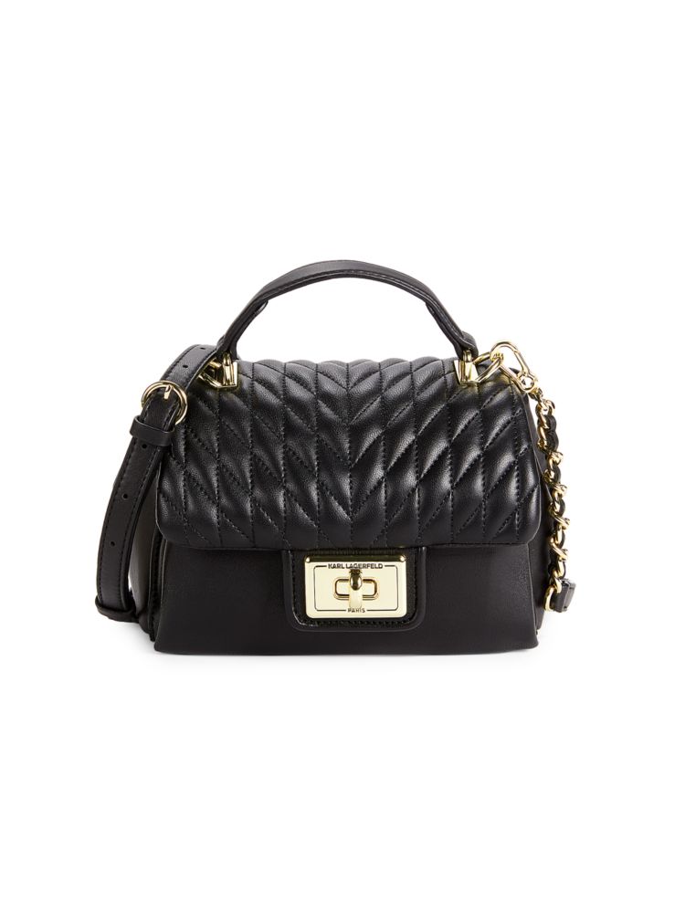 Стеганая кожаная сумка через плечо Agyness Karl Lagerfeld Paris, цвет Black Gold форин через плечо karl lagerfeld paris цвет black gold