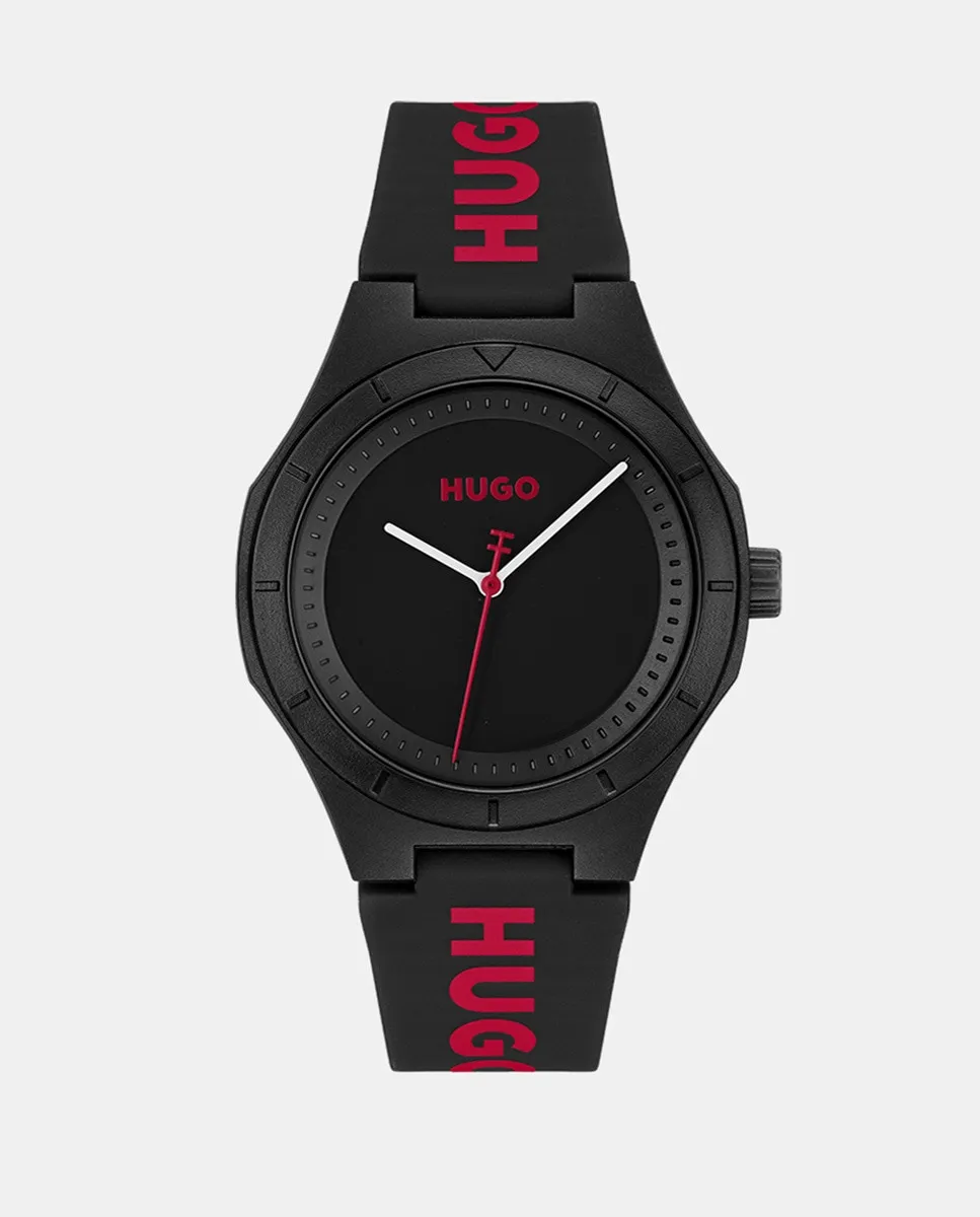 

Lit for Him 1530343 черные силиконовые мужские часы Hugo, черный