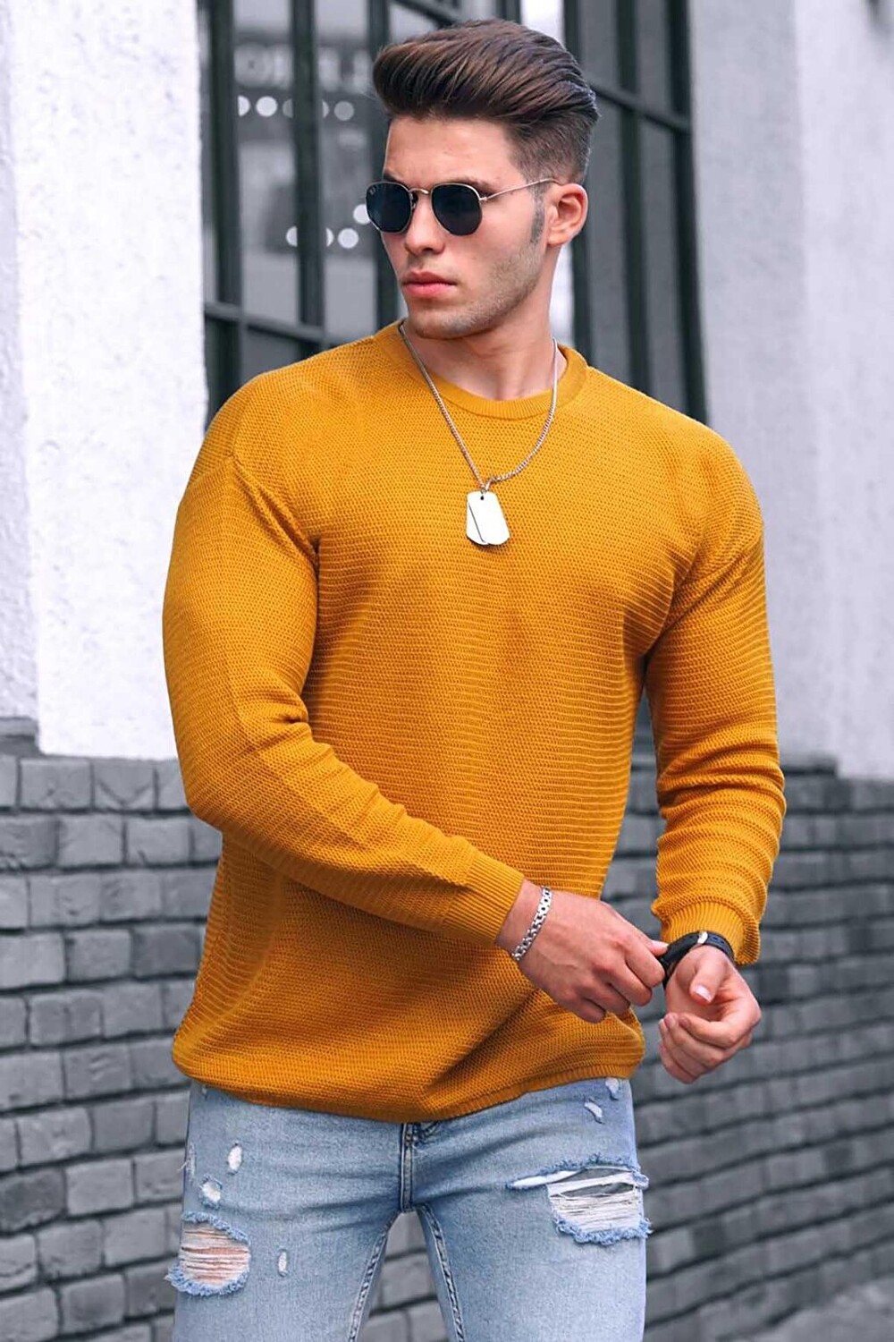 

Горчичный мужской свитер 4735 MADMEXT