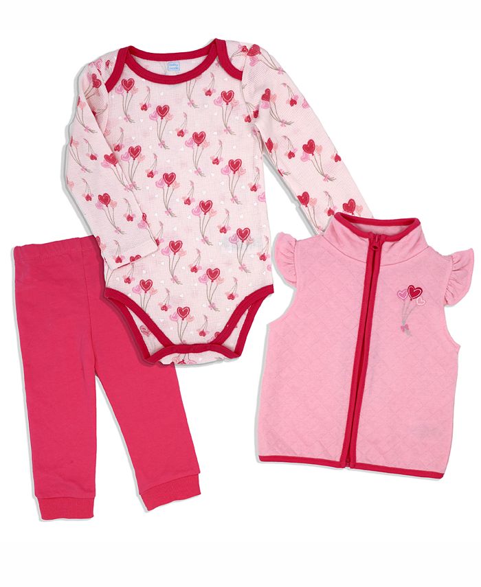 Боди, штаны и жилет с сердечками для маленьких девочек, комплект из 3 предметов Baby Mode, мультиколор комплект из трех боди с длинными рукавами 1 год 74 см бежевый