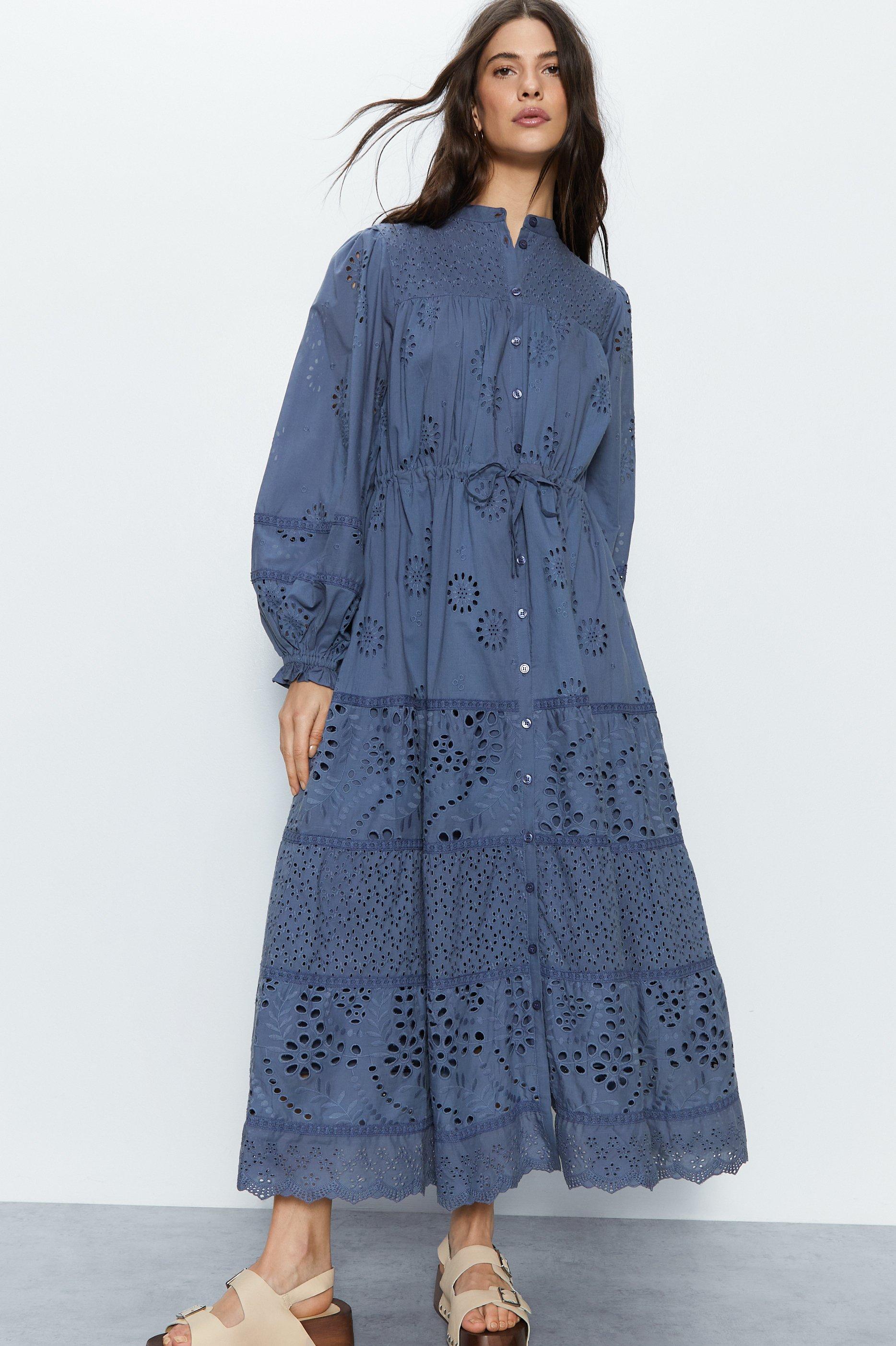 Платье миди с завязками на талии Broderie Warehouse, синий цена и фото
