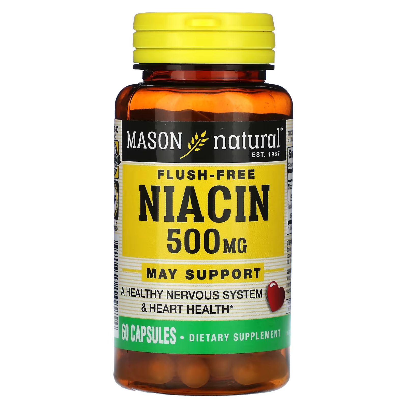 Биологически активная добавка Mason Natural ниацин, 500 мг., 60 капсул биологически активная добавка kal ниацин 250 мг 100 таблеток