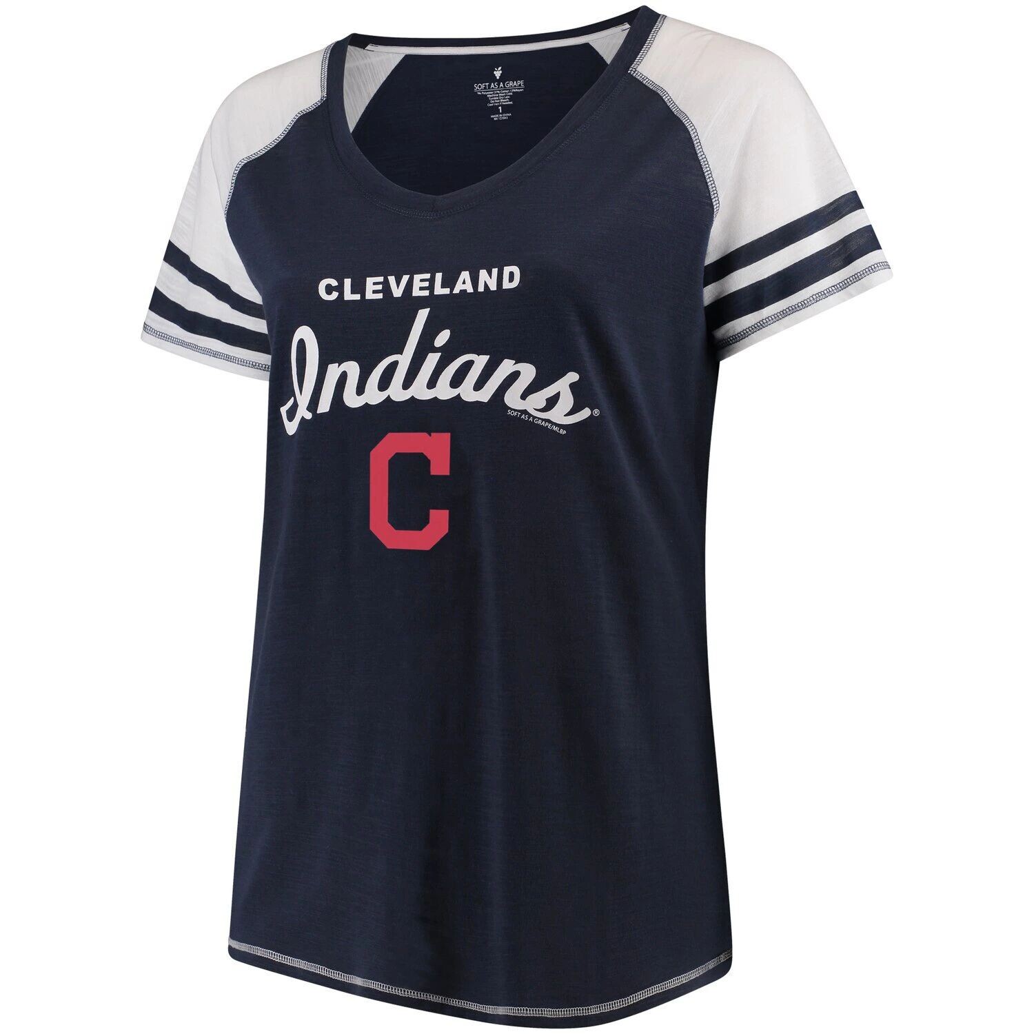 

Женская мягкая, как виноград, темно-синяя футболка Cleveland Indians больших размеров с тремя цветными блоками и рукавами реглан, Синий