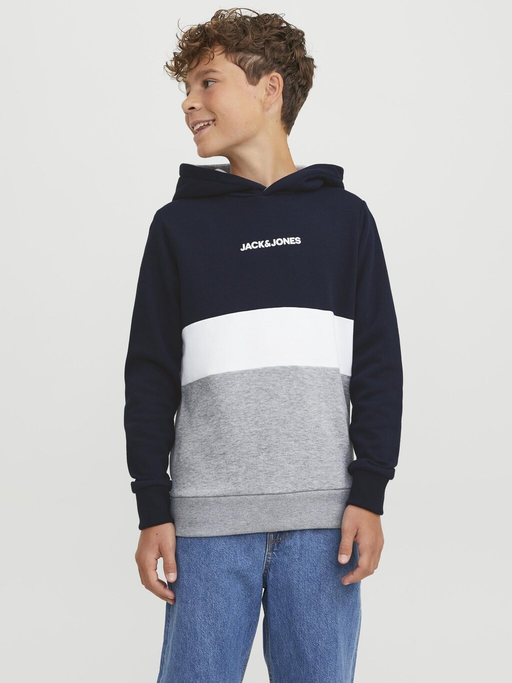 

Толстовка JJEREID BLOCKING HOOD Jack & Jones Junior, цвет navy blazer