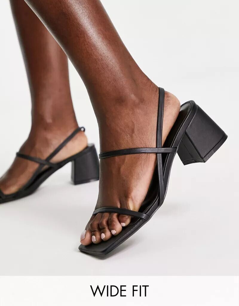 

Черные босоножки на среднем каблуке из искусственной кожи с ремешками Public Desire Wide Fit Just Realize, Коричневый