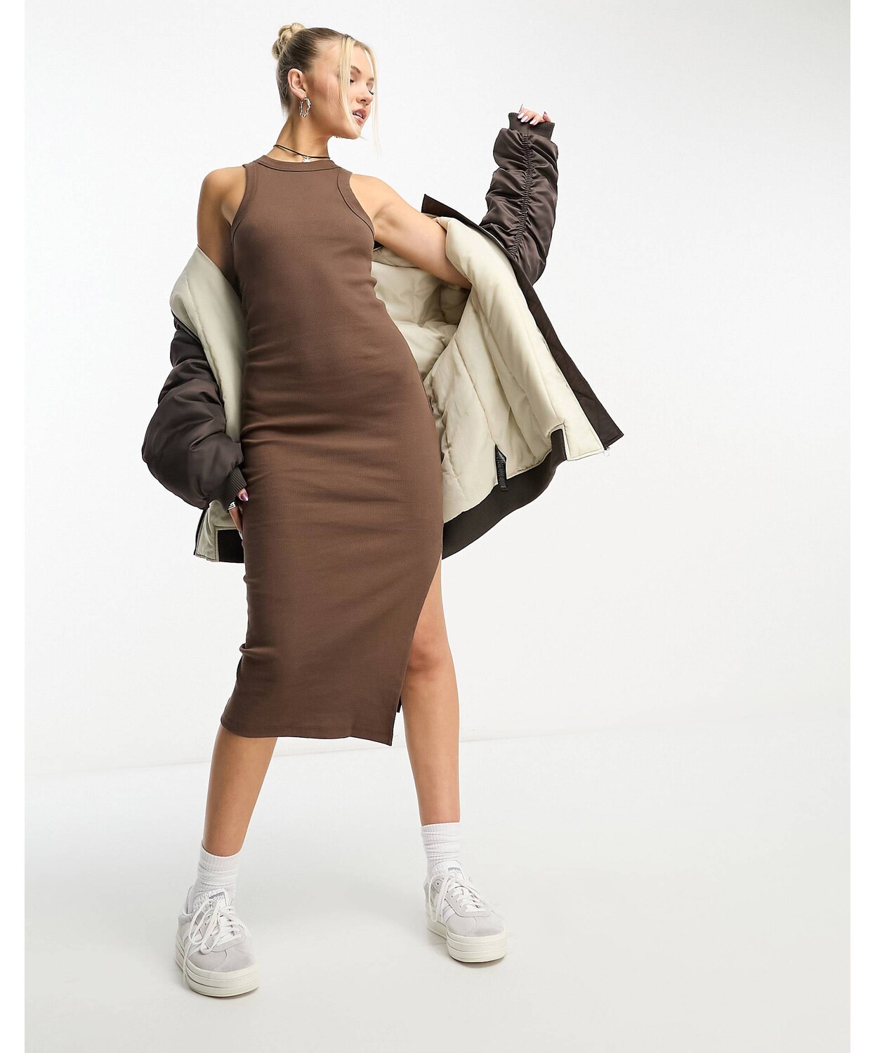 

Хлопок:Коричневое платье-борцовка в рубчик Cotton:On