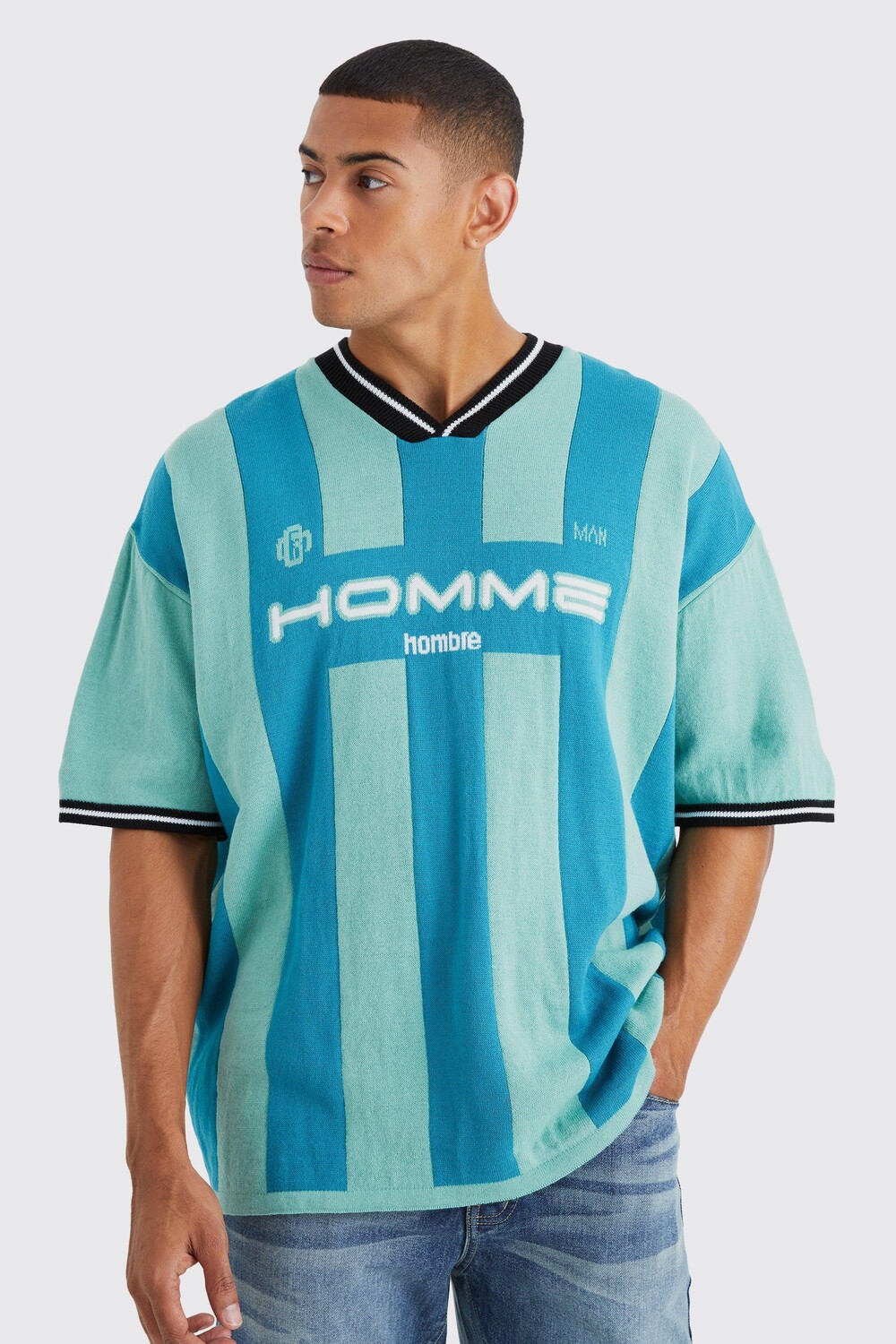

Трикотажное поло homme в полоску Boohoo, зеленый