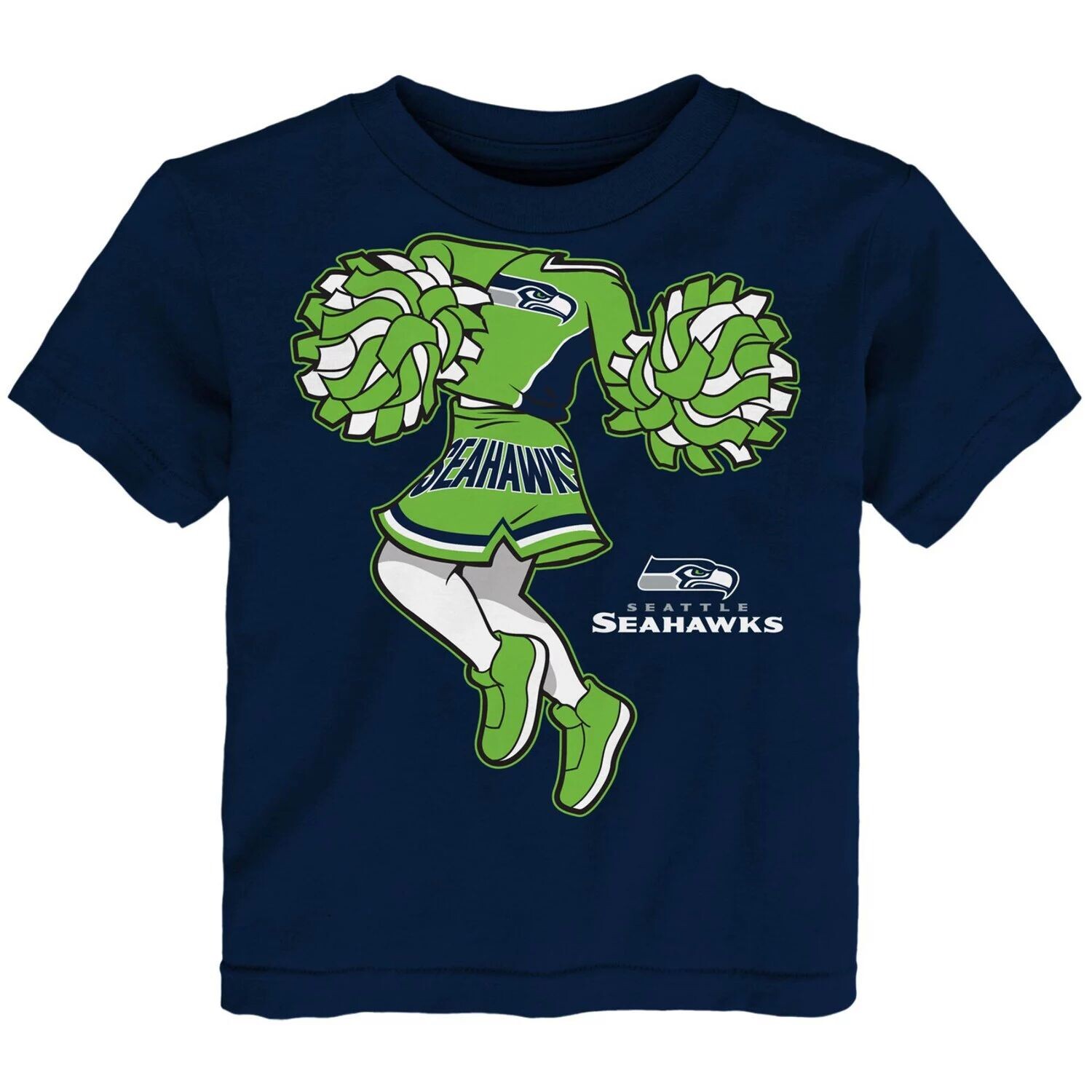 

Темно-синяя футболка Seattle Seahawks Pom Pom Cheer II для девочек для малышей Outerstuff