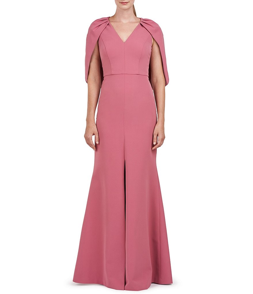 Платье Kay Unger из эластичного крепа с V-образным вырезом и накидкой на спине, розовый