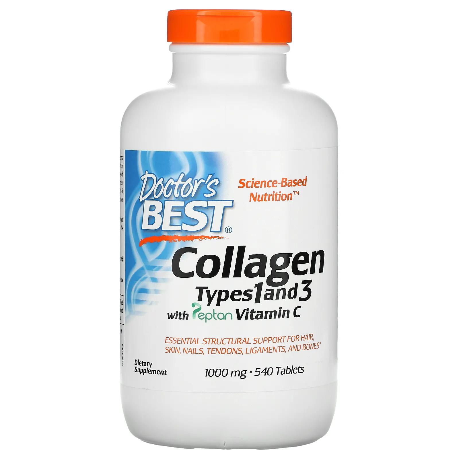 Doctor's Best Collagen Types 1 and 3 with Peptan 1,000 mg 540 Tablets doctor s best collagen types 1