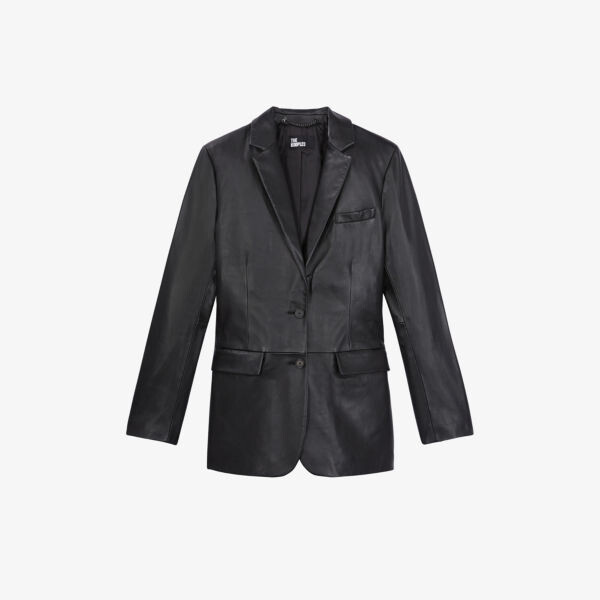 

Однобортный кожаный пиджак классического кроя The Kooples, черный