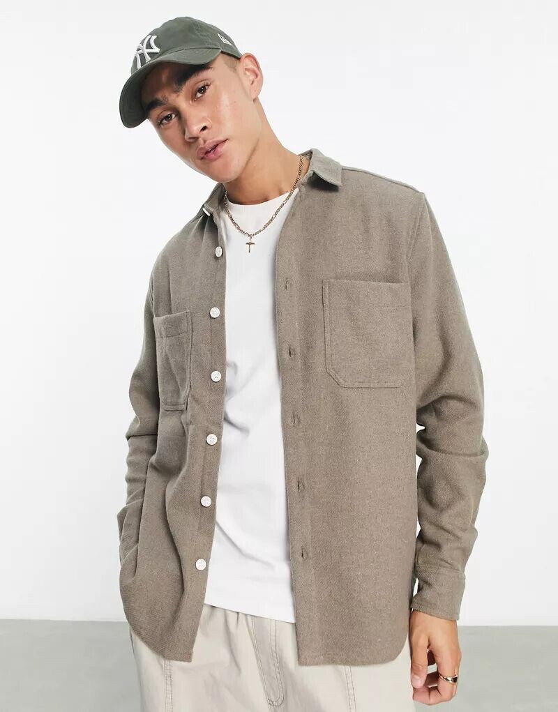 

Светло-серая куртка-рубашка из смесовой шерсти ASOS