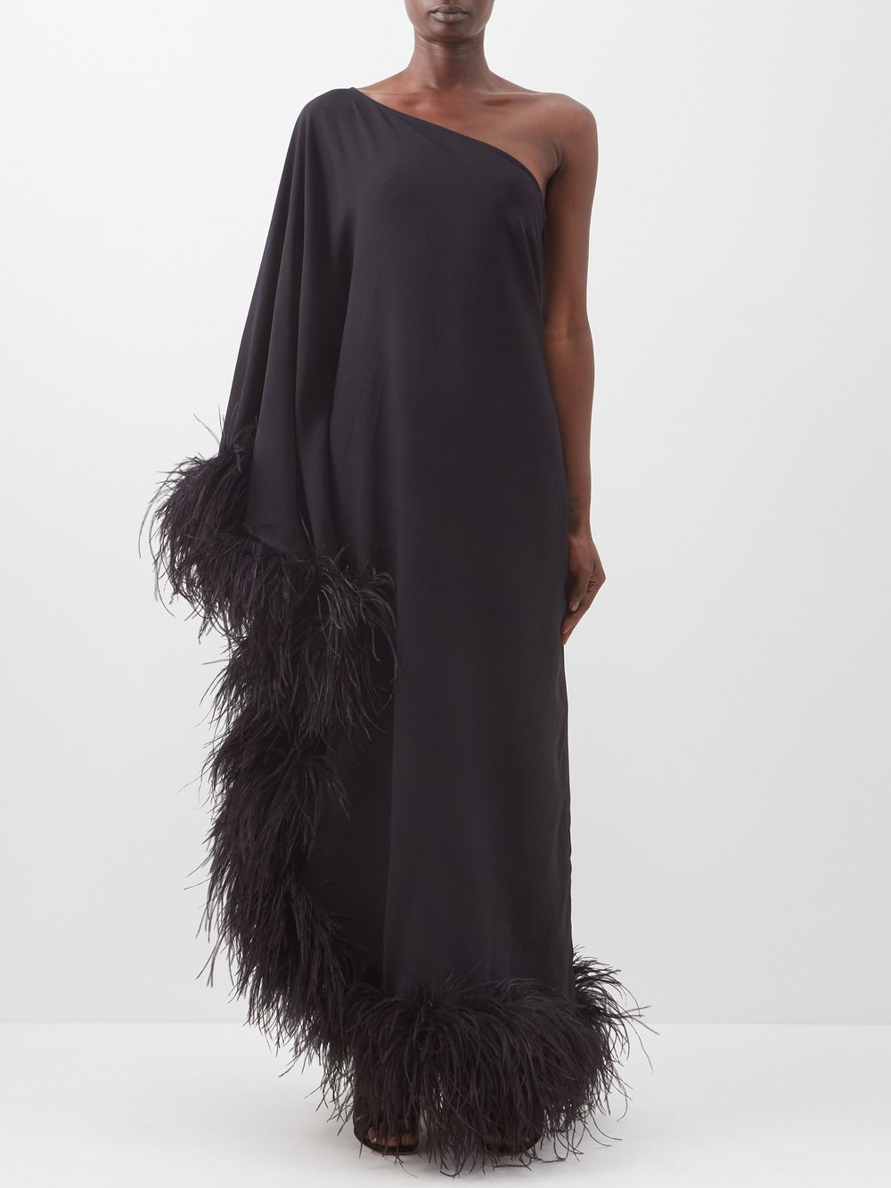 Платье ubud на одно плечо, отделанное перьями Taller Marmo, черный цена и фото