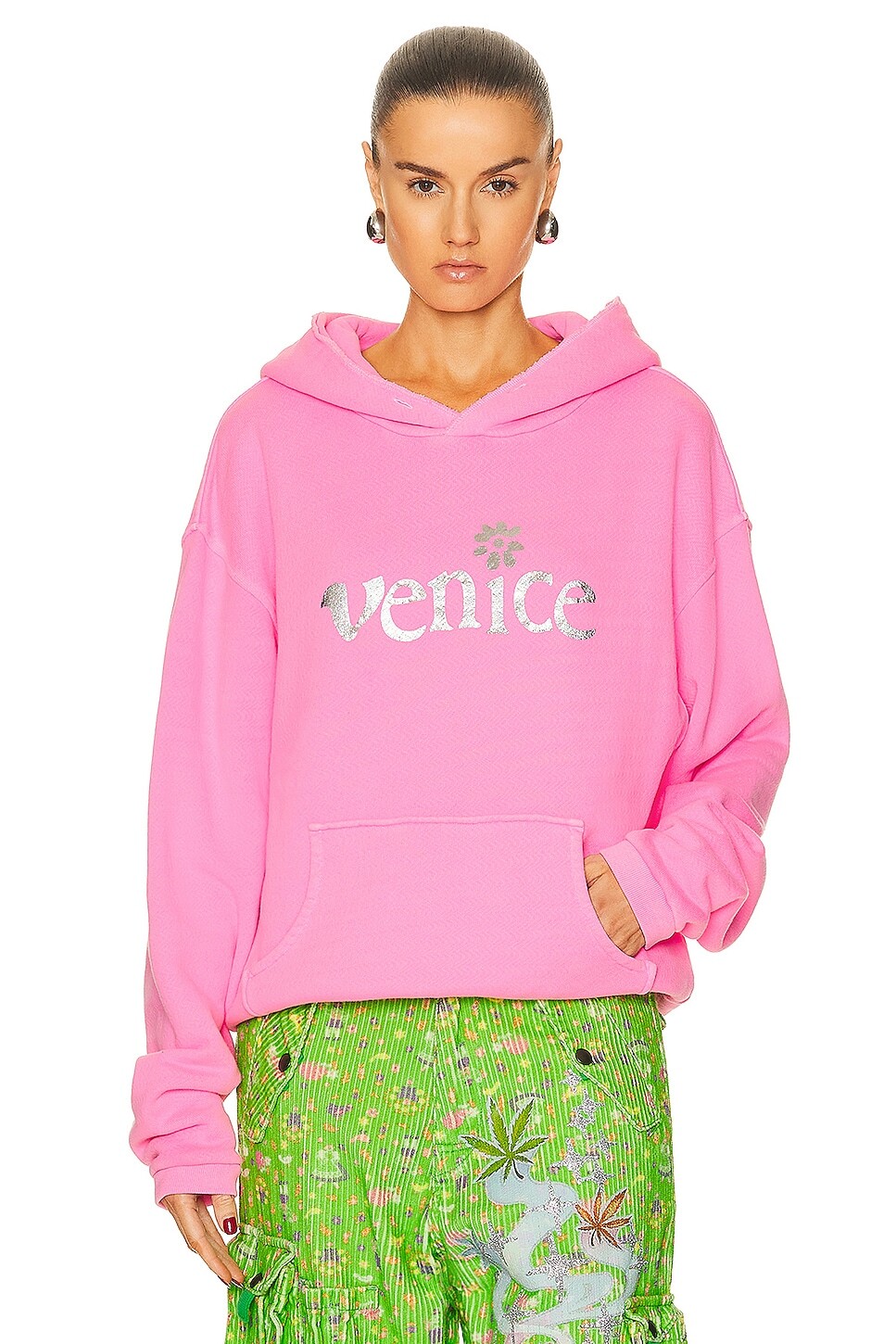 

Свитер Erl Unisex Silver Printed Venice Hoodie Knit, розовый
