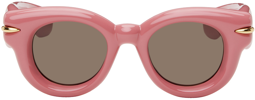 Розовые круглые завышенные солнцезащитные очки Loewe, цвет Shiny pink/Brown