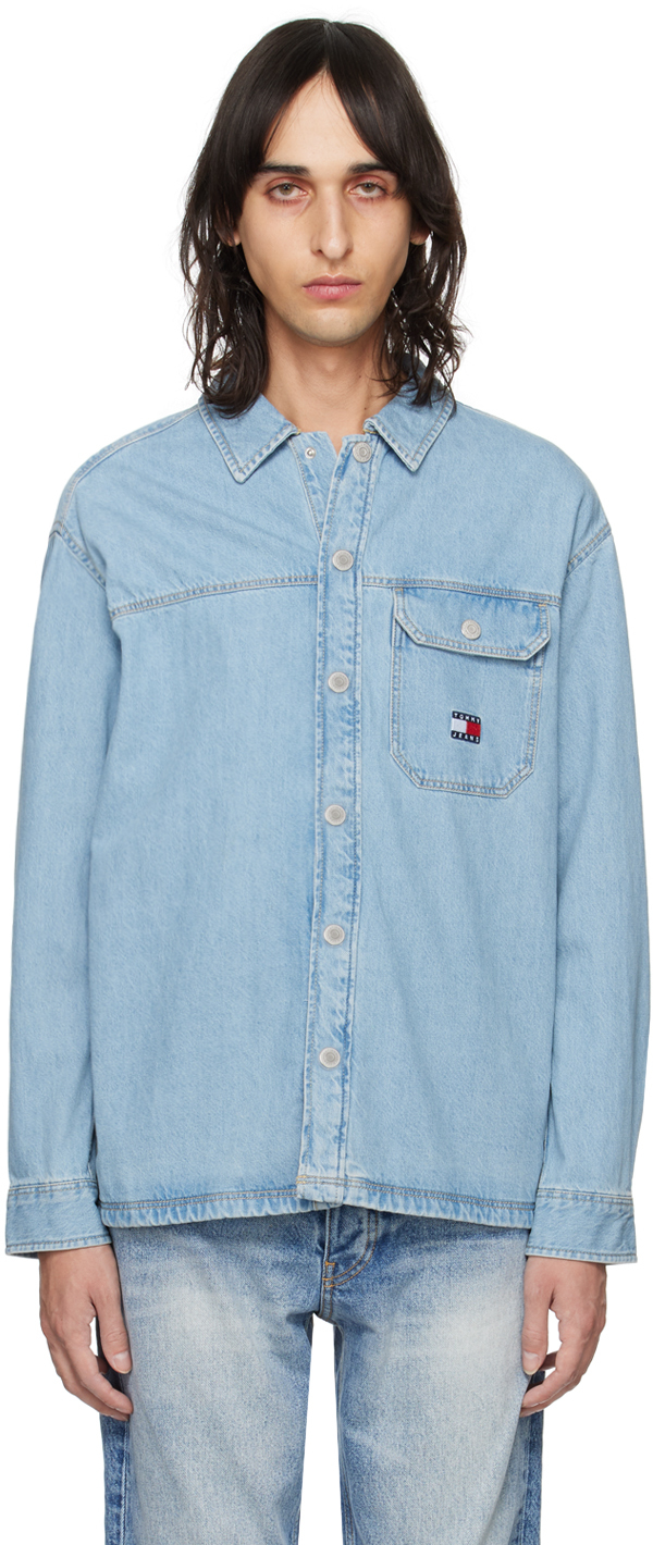 Джинсовая рубашка с вышивкой цвета индиго Tommy Jeans цена и фото