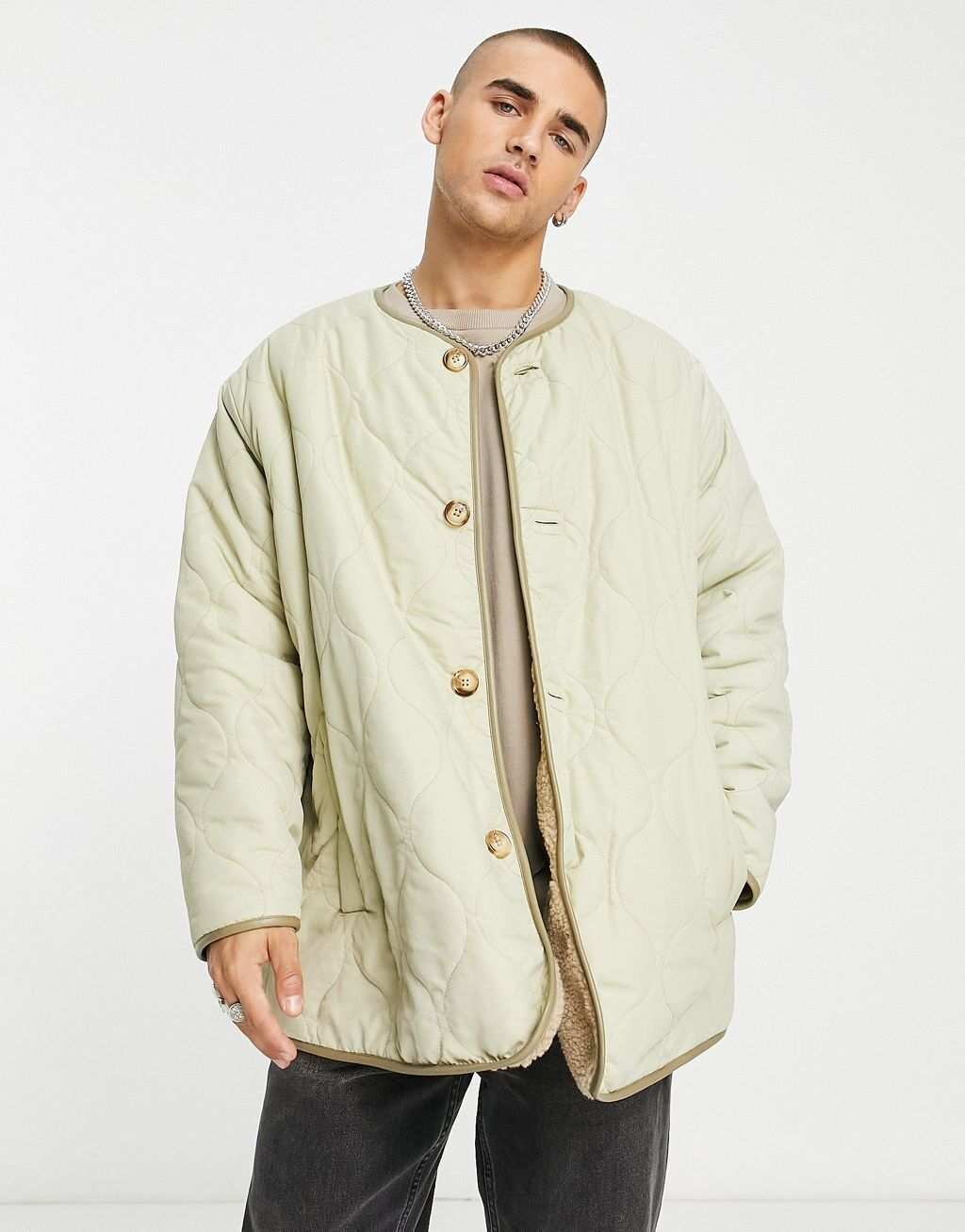 

Двусторонняя легкая стеганая куртка цвета хаки ASOS DESIGN