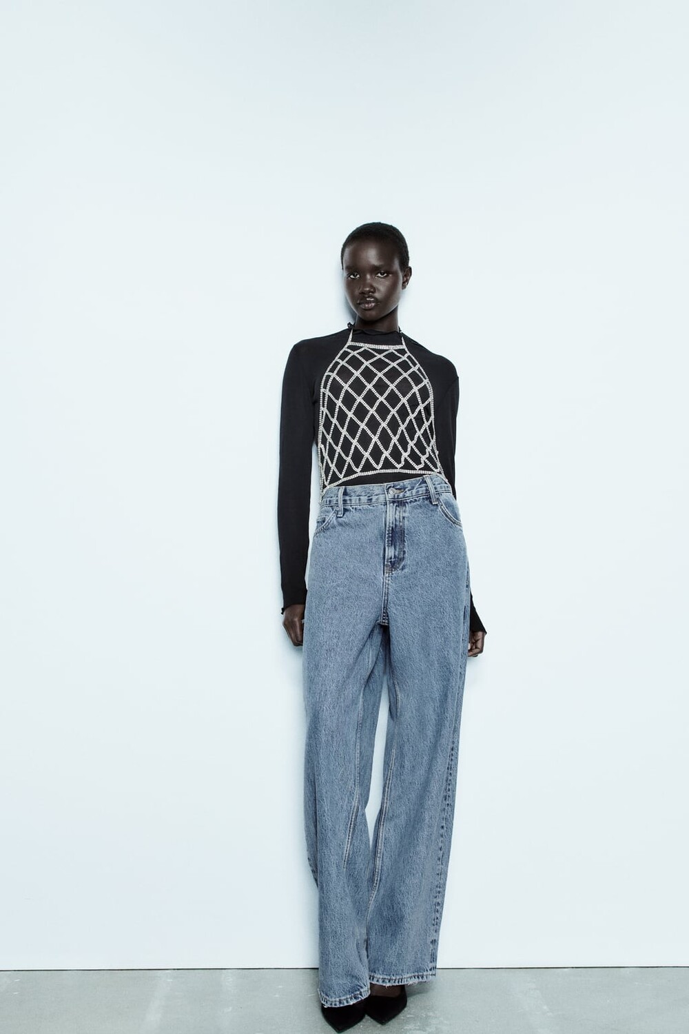 

Топ с бретельками со стразами ZARA, серебряный