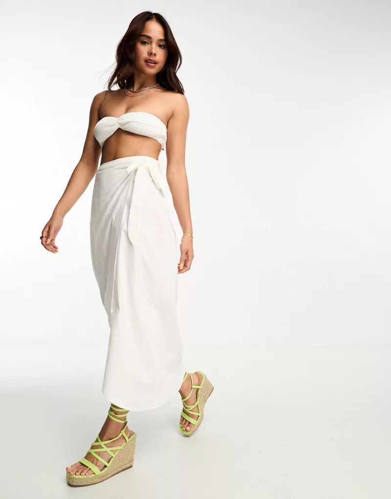 Белая пляжная юбка макси в стиле саронг Vero Moda белая юбка макси с кулиской vero moda maternity