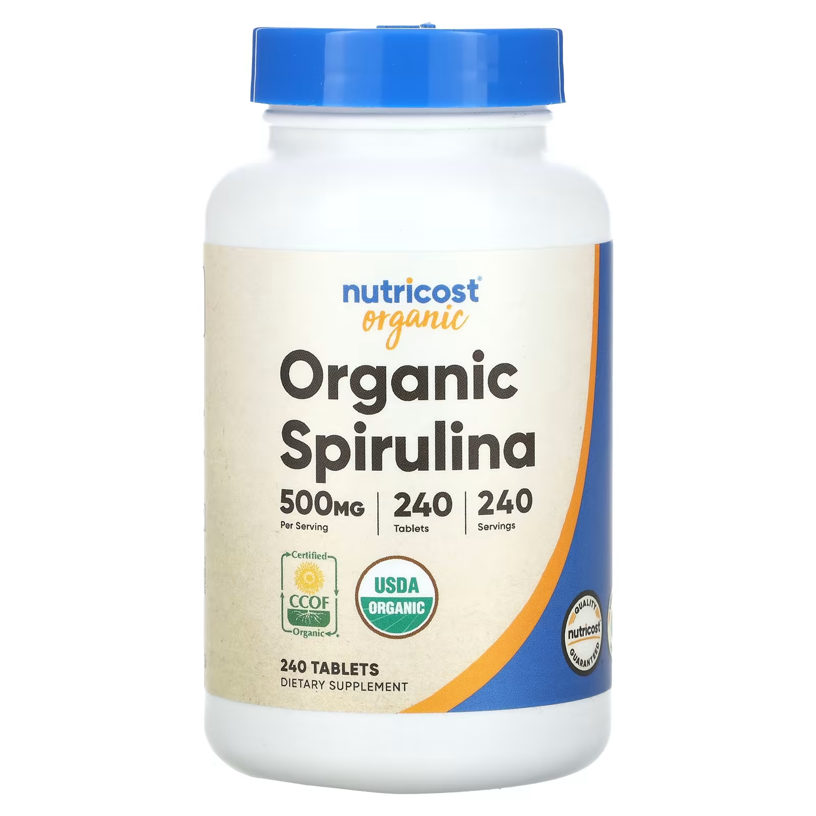 цена Органическая спирулина Nutricost 500 мг, 240 таблеток