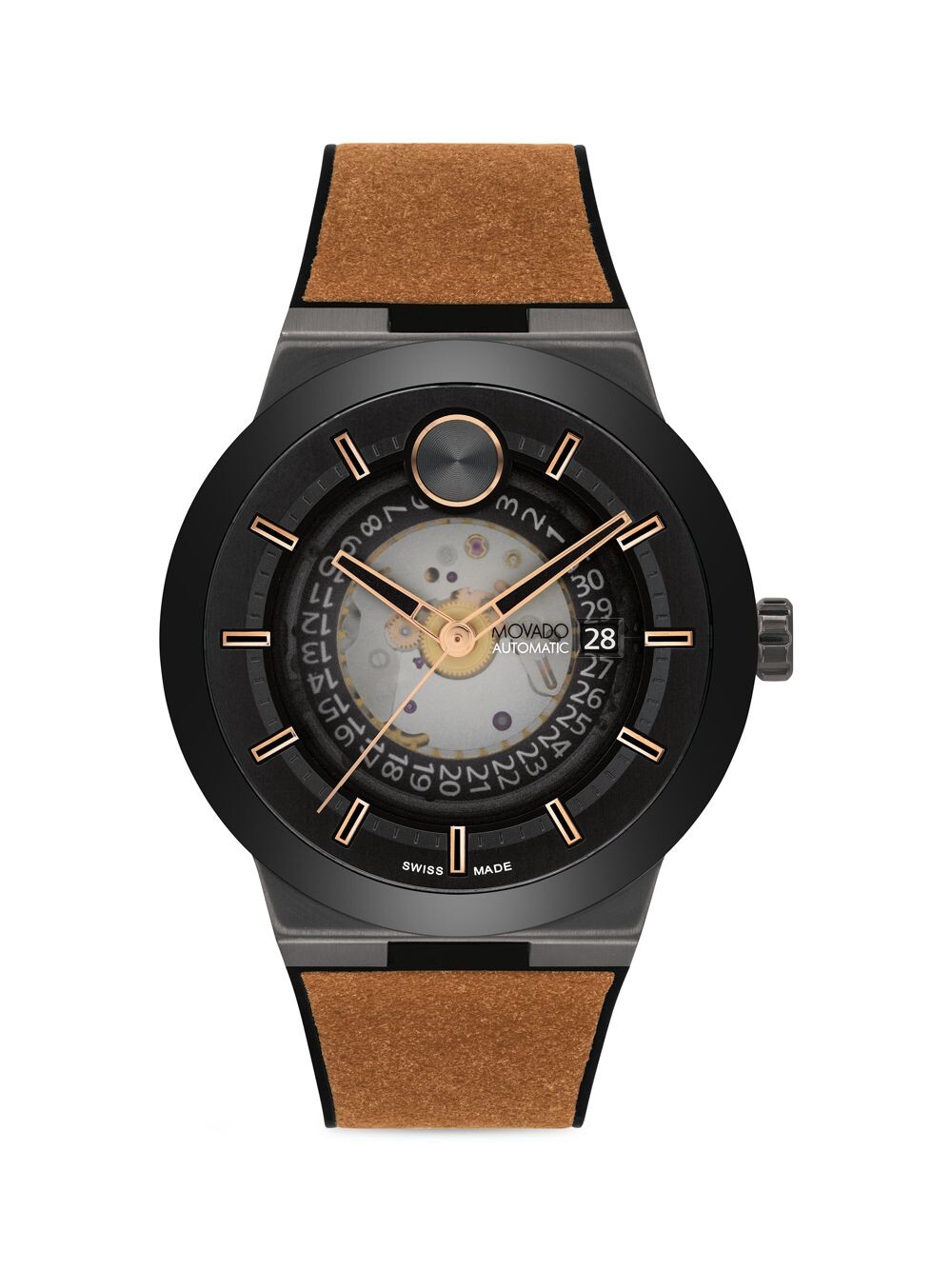 

Часы Bold Fusion Auto с кожаным ремешком из стали с ионным покрытием Movado, черный