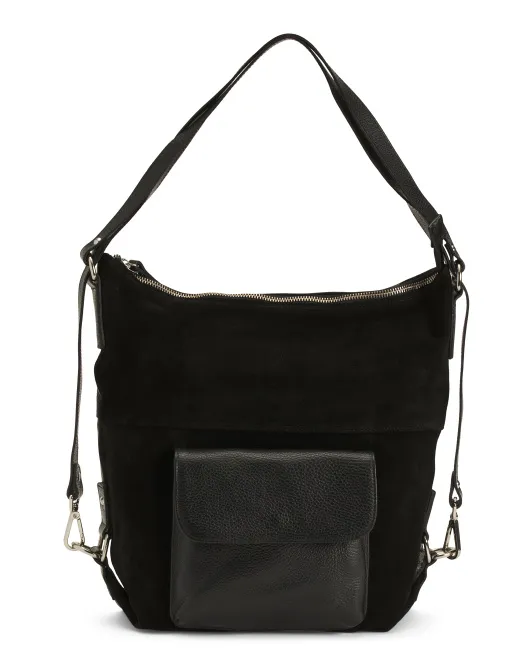

Сумка-трансформер из замши и кожи Made In Italy Hobo Quarchioni, черный