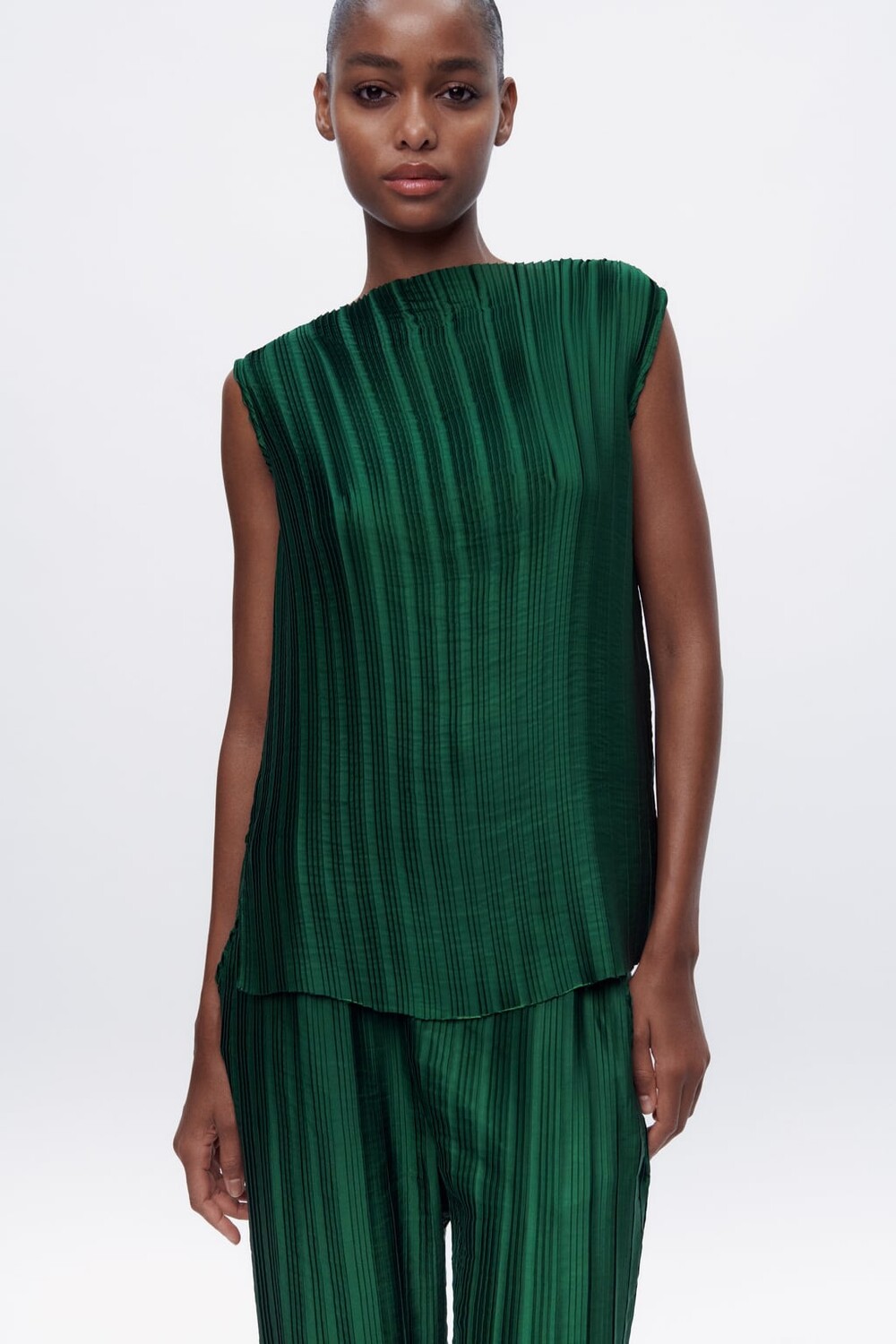

Плиссированная рубашка ZARA, зеленый