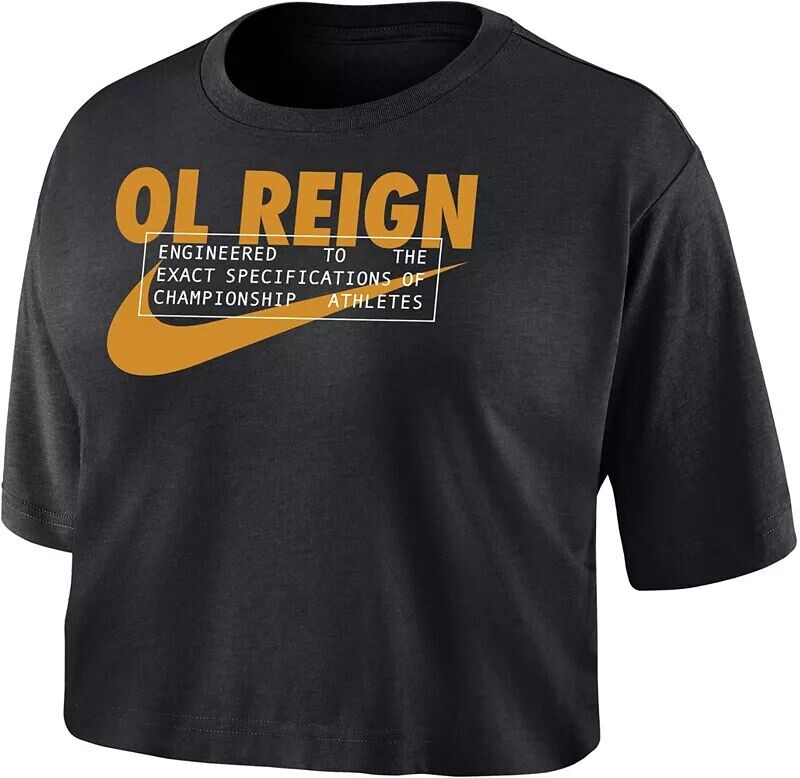 

Женский черный укороченный топ Nike OL Reign FC 2023 Wordmark