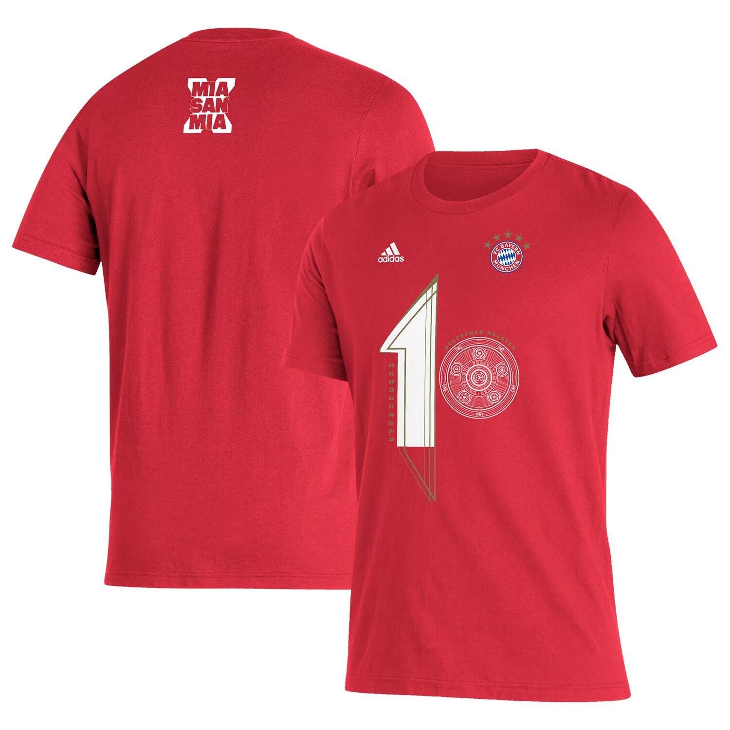 

Мужская красная футболка Бавария Мюнхен 2022 Deutscher Meister adidas, Красный
