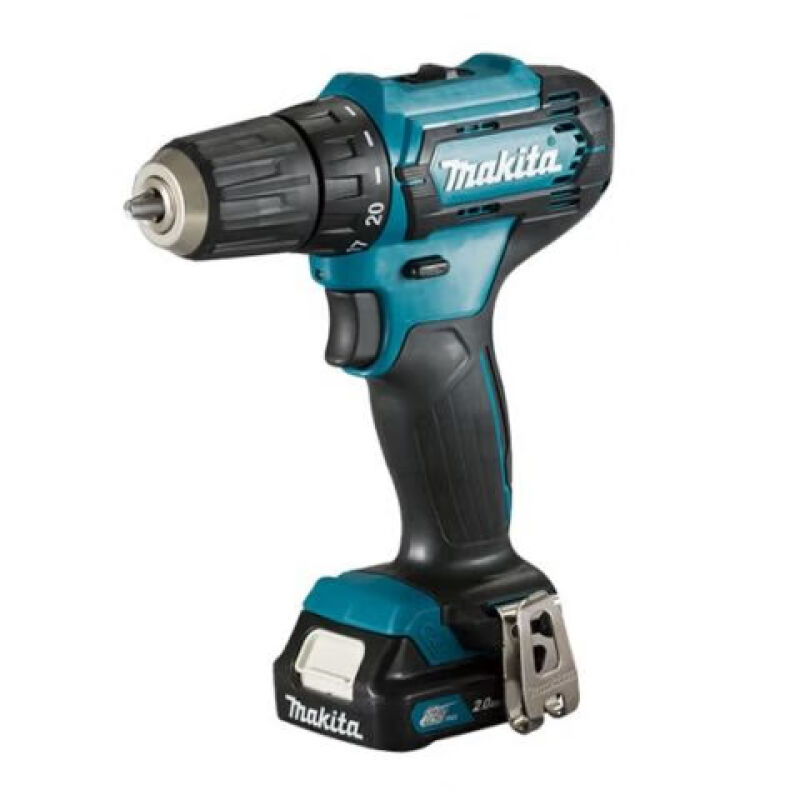 Коллекторный двигатель Makita DF333DSAE 12 В, оснащен двумя аккумуляторами емкостью 2,0 Ач и зарядным устройством.