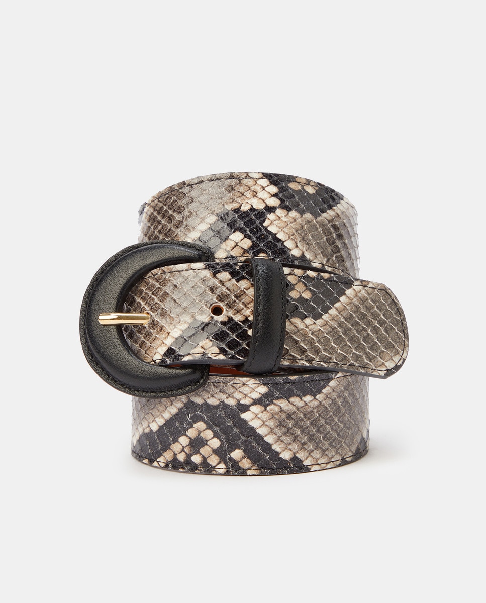 Ремень из кожи наппа серого цвета со змеиным эффектом Maison Boinet, темно-серый