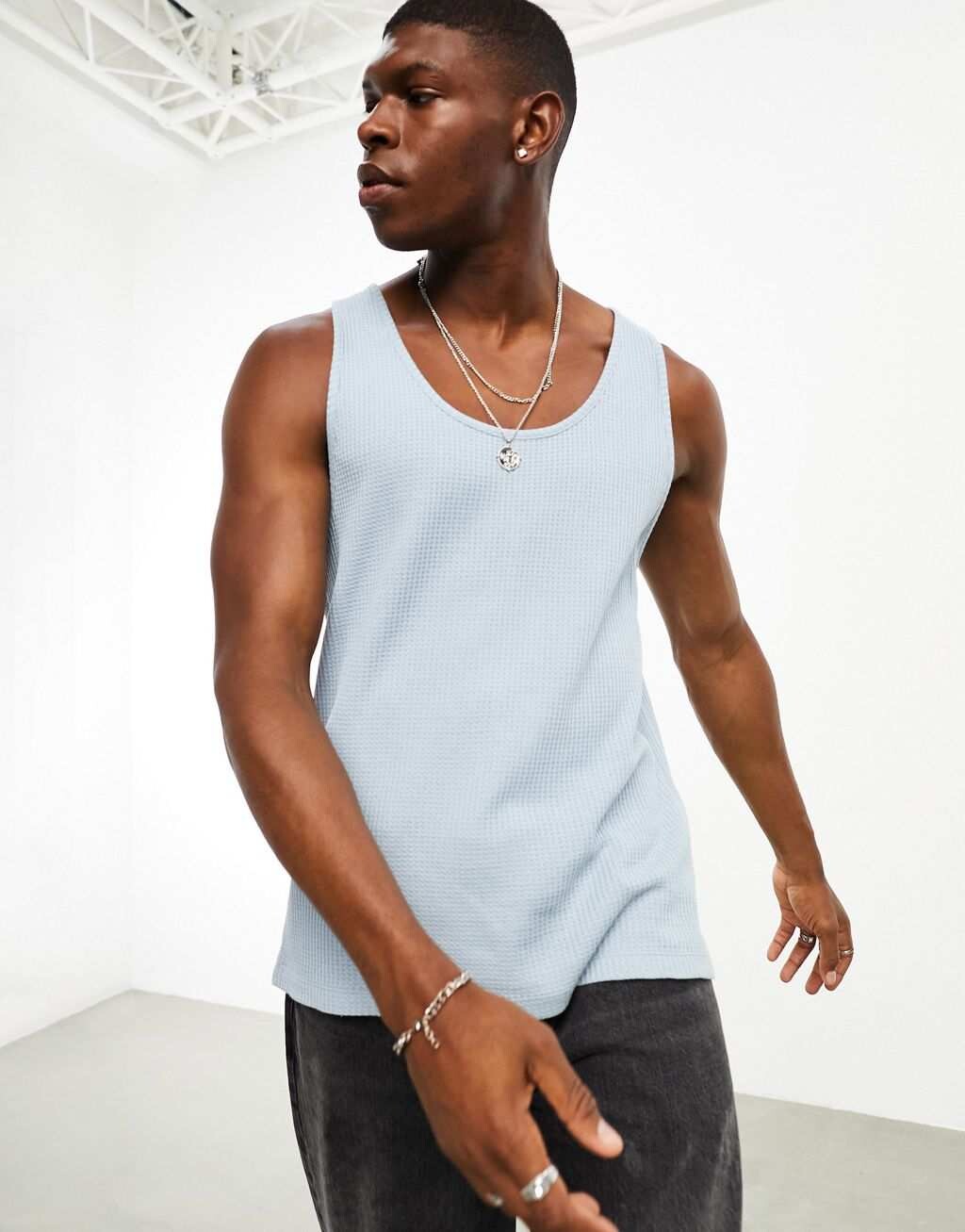 

Синий текстурированный жилет свободного кроя ASOS DESIGN