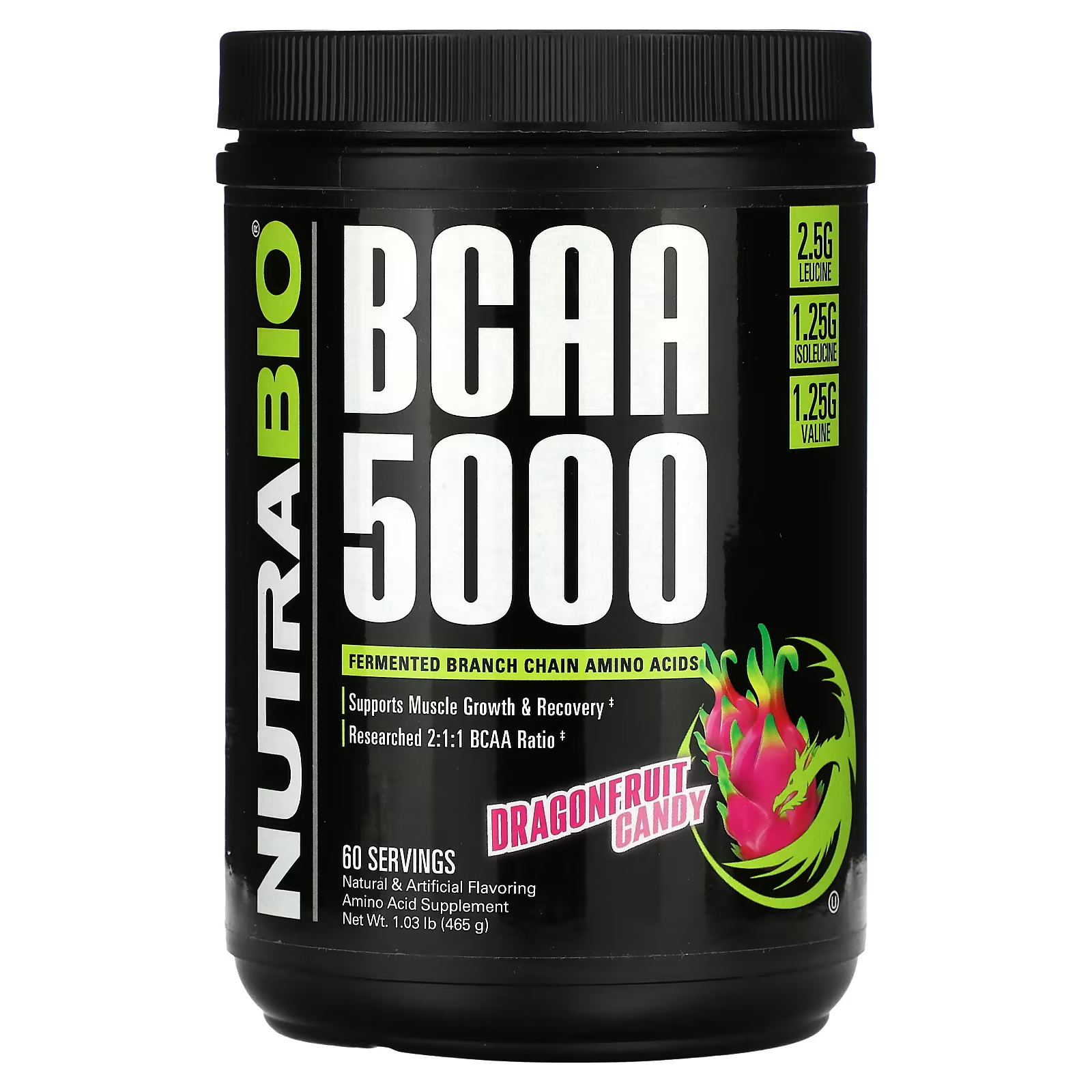 Аминокислотная добавка NutraBio BCAA 5000 драконий фрукт, 465 г