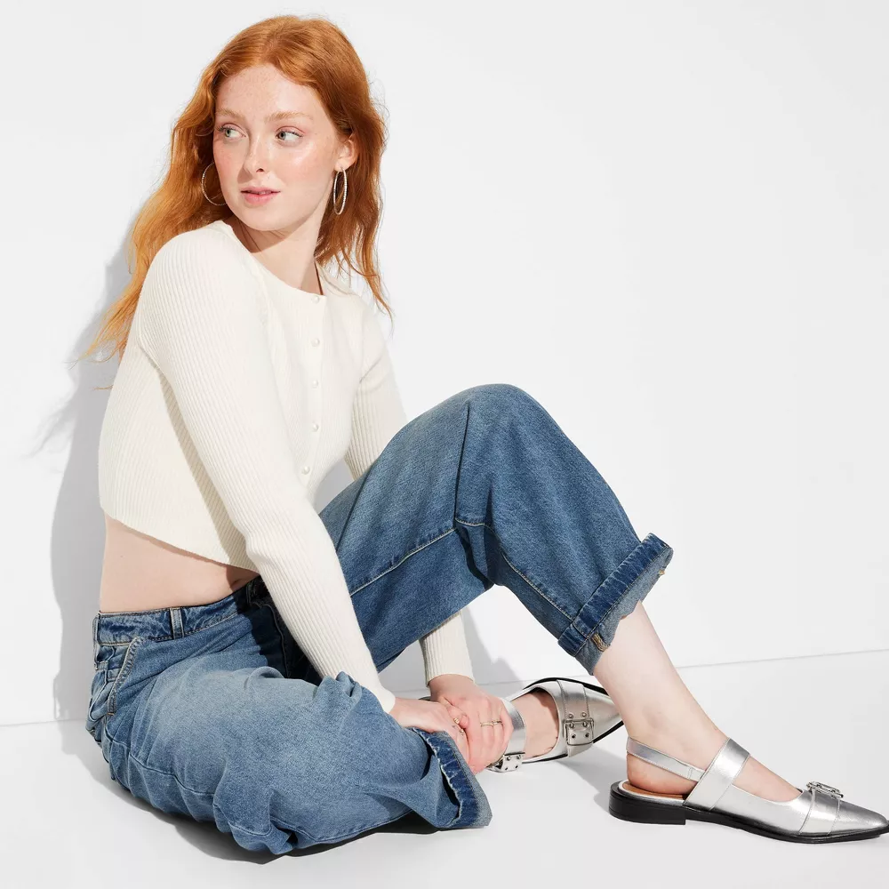 

Женский кардиган Rib Pearl Shrunken Sweater - Wild Fable, цвет Off-White