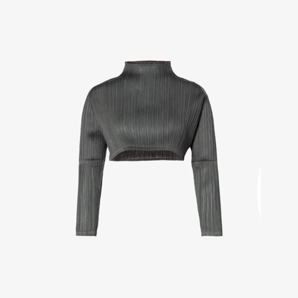 

Укороченный вязаный топ со складками Pleats Please Issey Miyake, серый