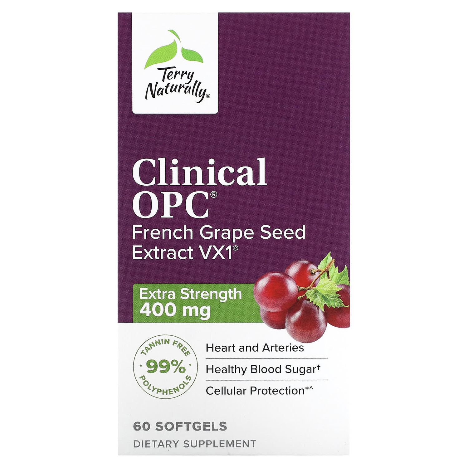 

Clinical OPC, с повышенной силой действия, 400 мг, 60 мягких таблеток, Terry Naturally