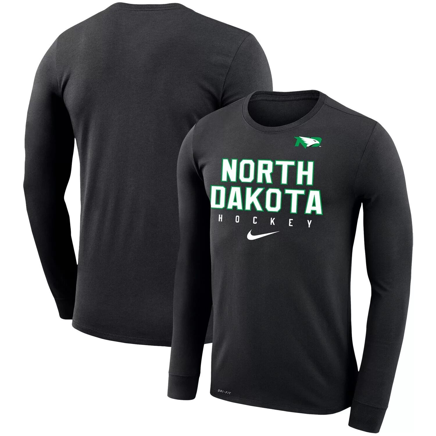 

Мужская черная футболка с длинным рукавом North Dakota Hockey Legend Performance Nike, Черный