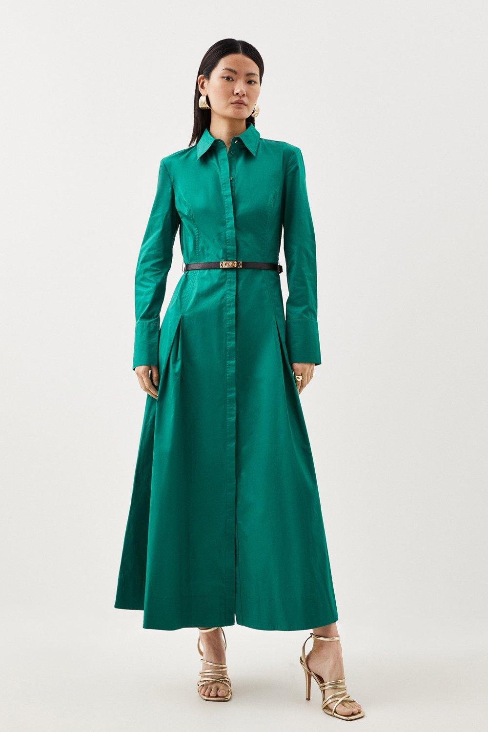 

Миниатюрное хлопковое платье-рубашка макси Karen Millen, зеленый