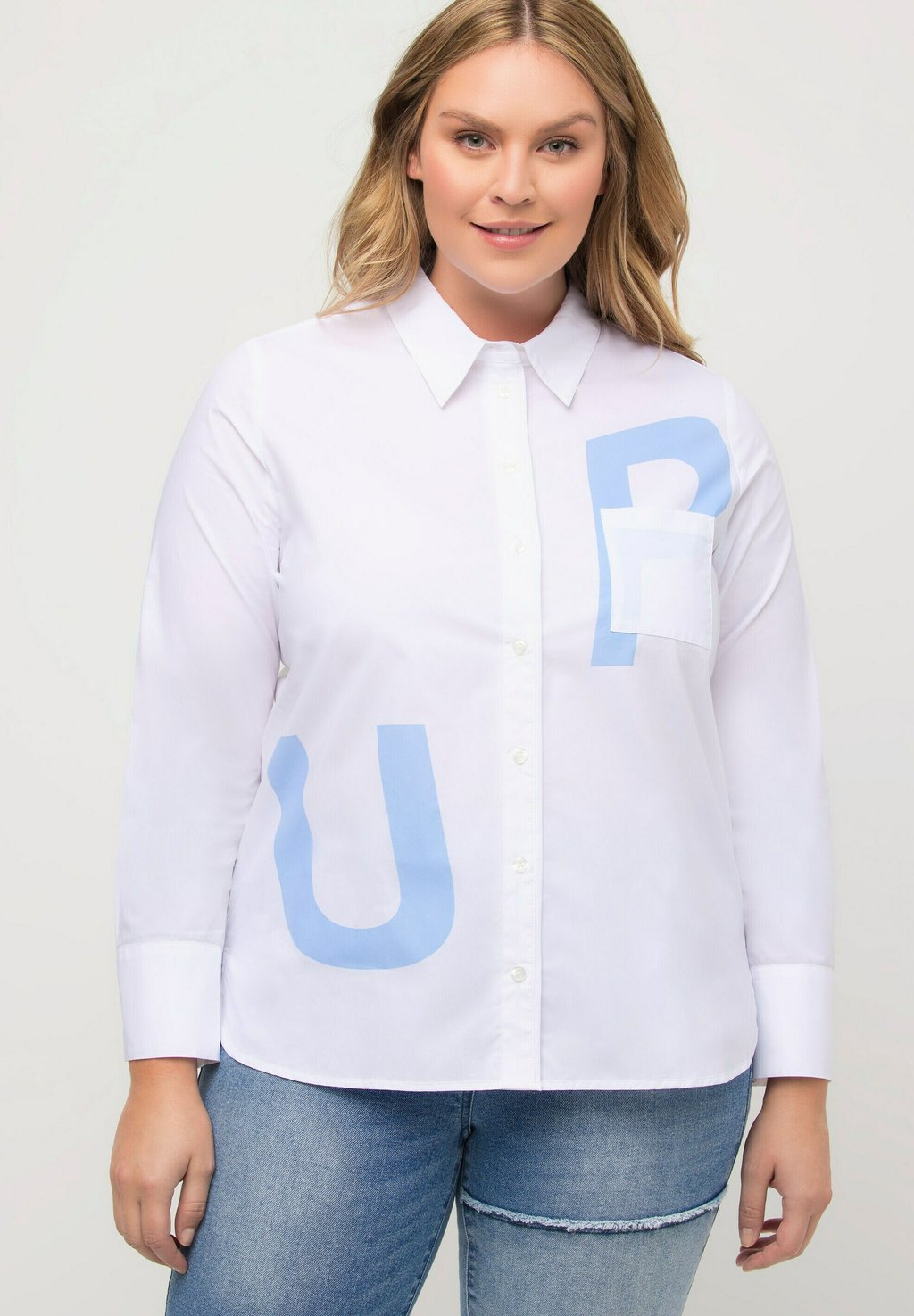 Рубашка Ulla Popken с абстрактным принтом, белый