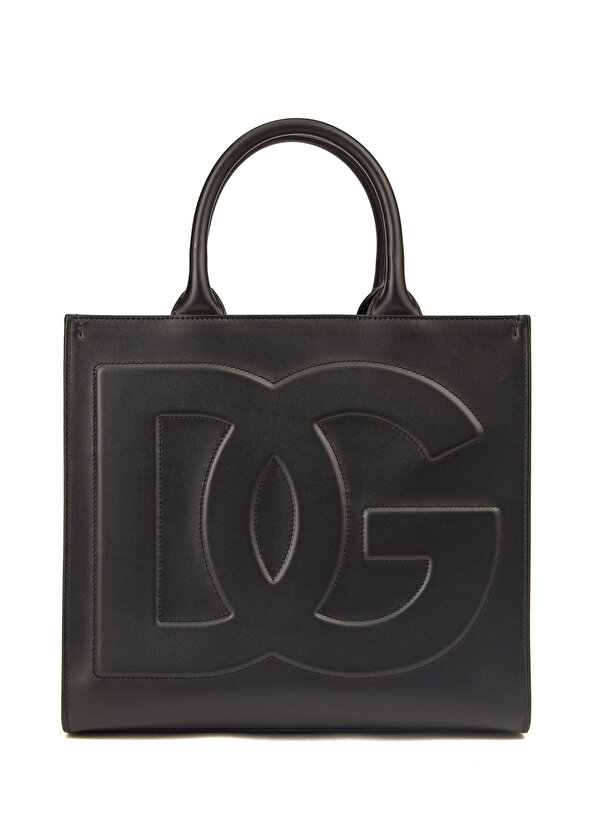 Женская кожаная сумка-шоппер с черным логотипом Dolce&Gabbana