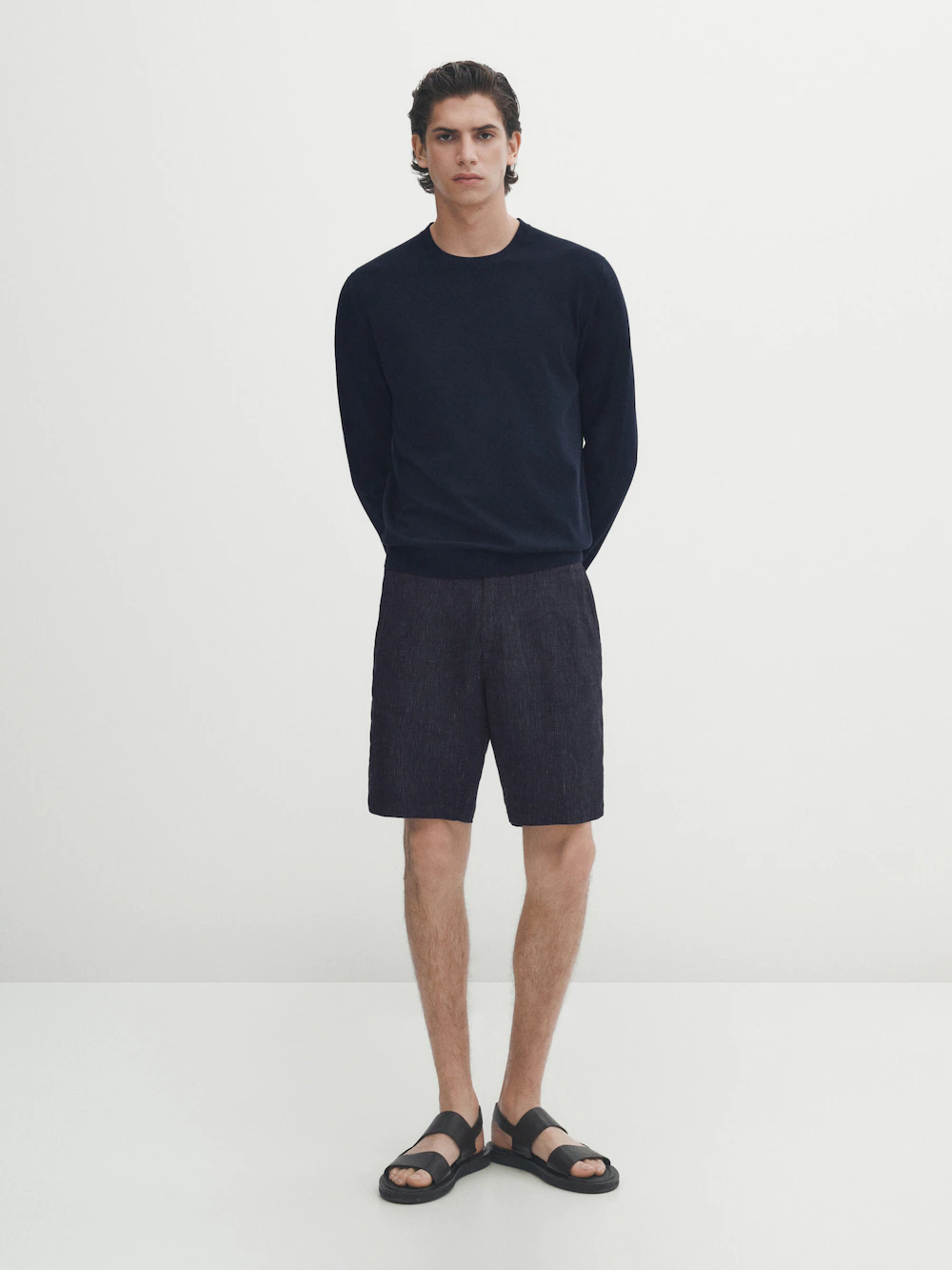

Шорты-бермуды из 100% льна в полоску Massimo Dutti, синий