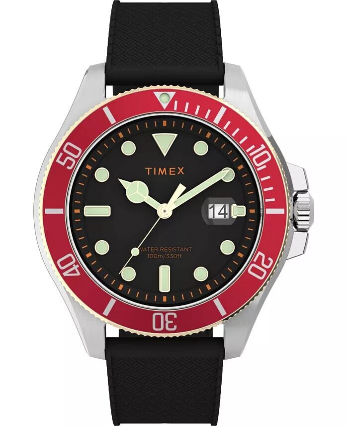 

Мужские черные силиконовые часы Harbourside Coast 43 мм Timex, черный