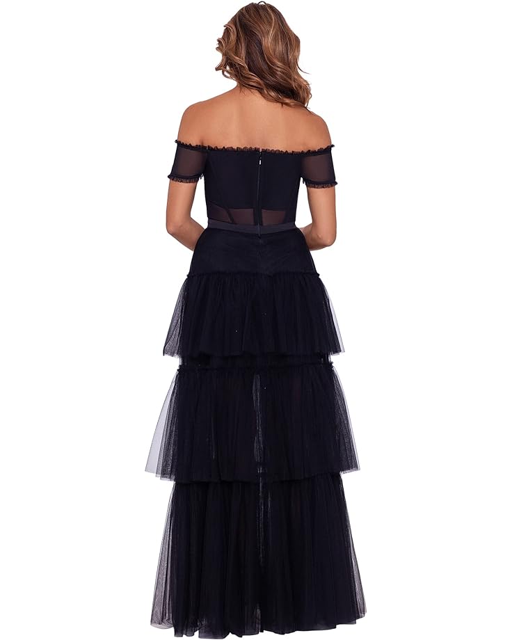 

Платье Betsy & Adam Over-the-Shoulder Tiered Mesh Gown, черный