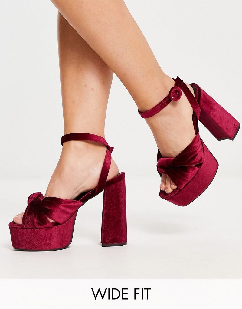 

Бордовые босоножки на платформе с завязками ASOS DESIGN Wide Fit Natia