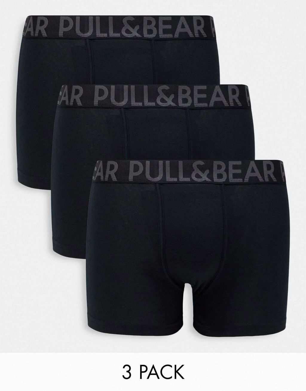 

Набор из трех черных боксеров с контрастным поясом Pull&Bear