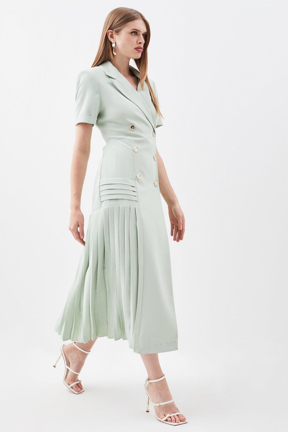 цена Плиссированное тканое платье-блейзер миди Karen Millen, зеленый